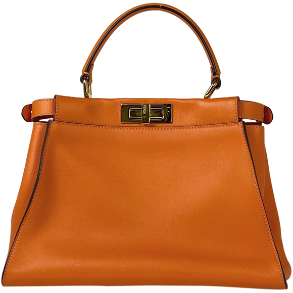 Fendi Peekaboo Regular Leather Shoulder Bag Orange - Picture 3 of 13
